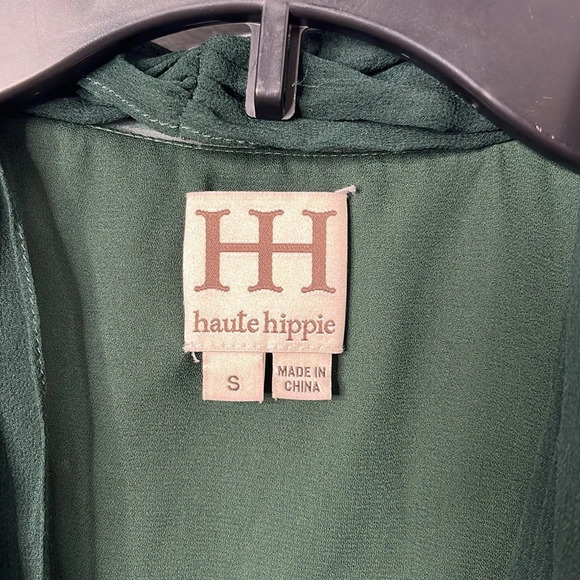 Haute Hippie Green Silk Leather Accent V-neck Sleeveless Dress - Picture 4 of 7